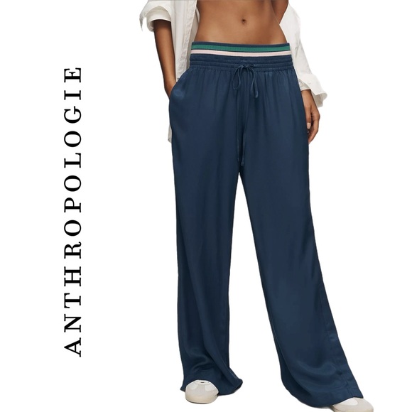 Anthropologie Maeve Ribbed Waist Wide-Leg Track Pants - Picture 2 of 9